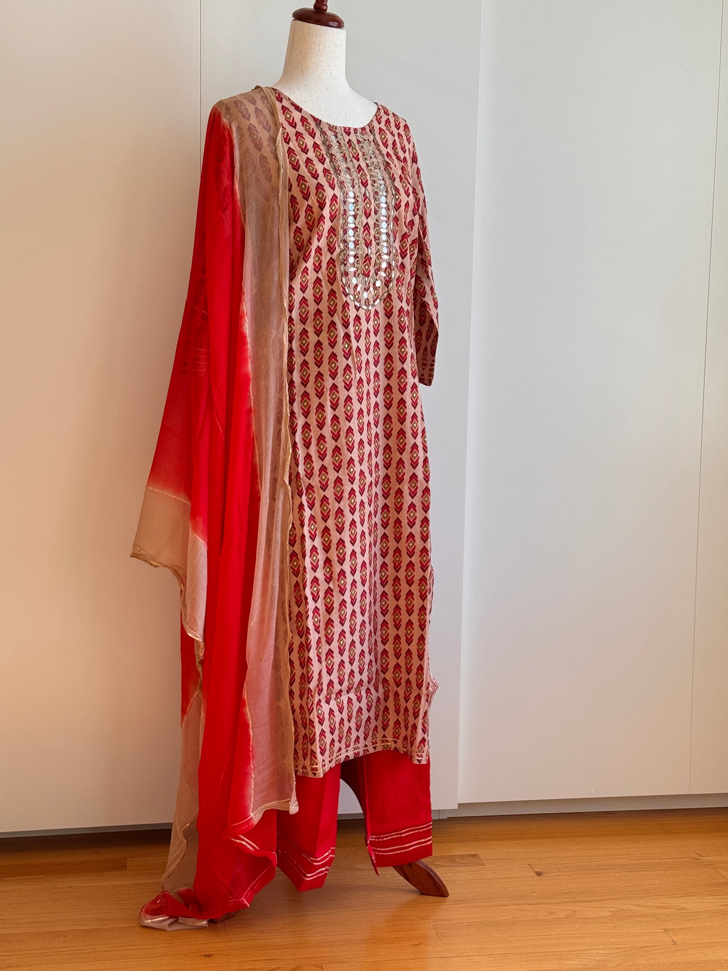 Red Printed Kurti Set