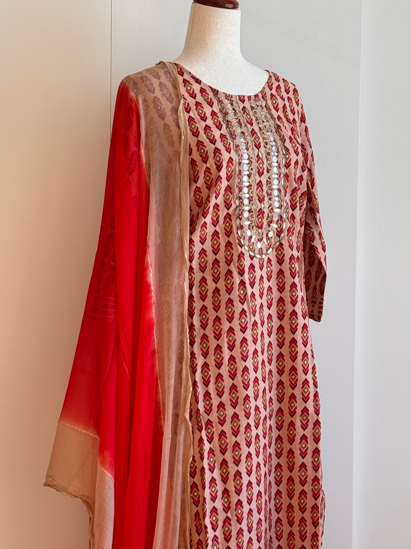 Red Printed Kurti Set