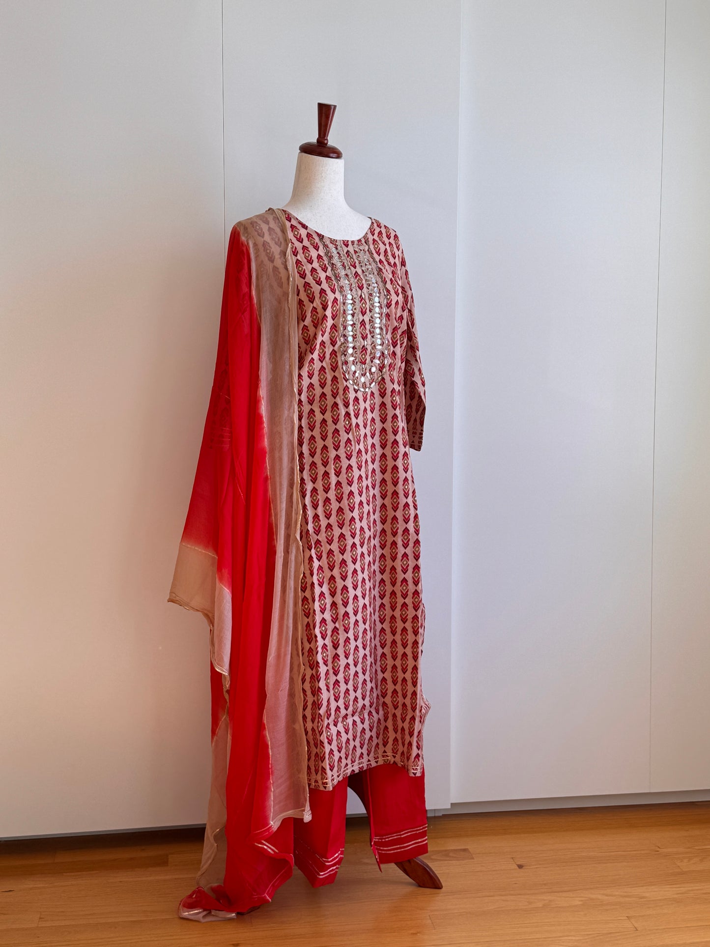 Red Printed Kurti Set