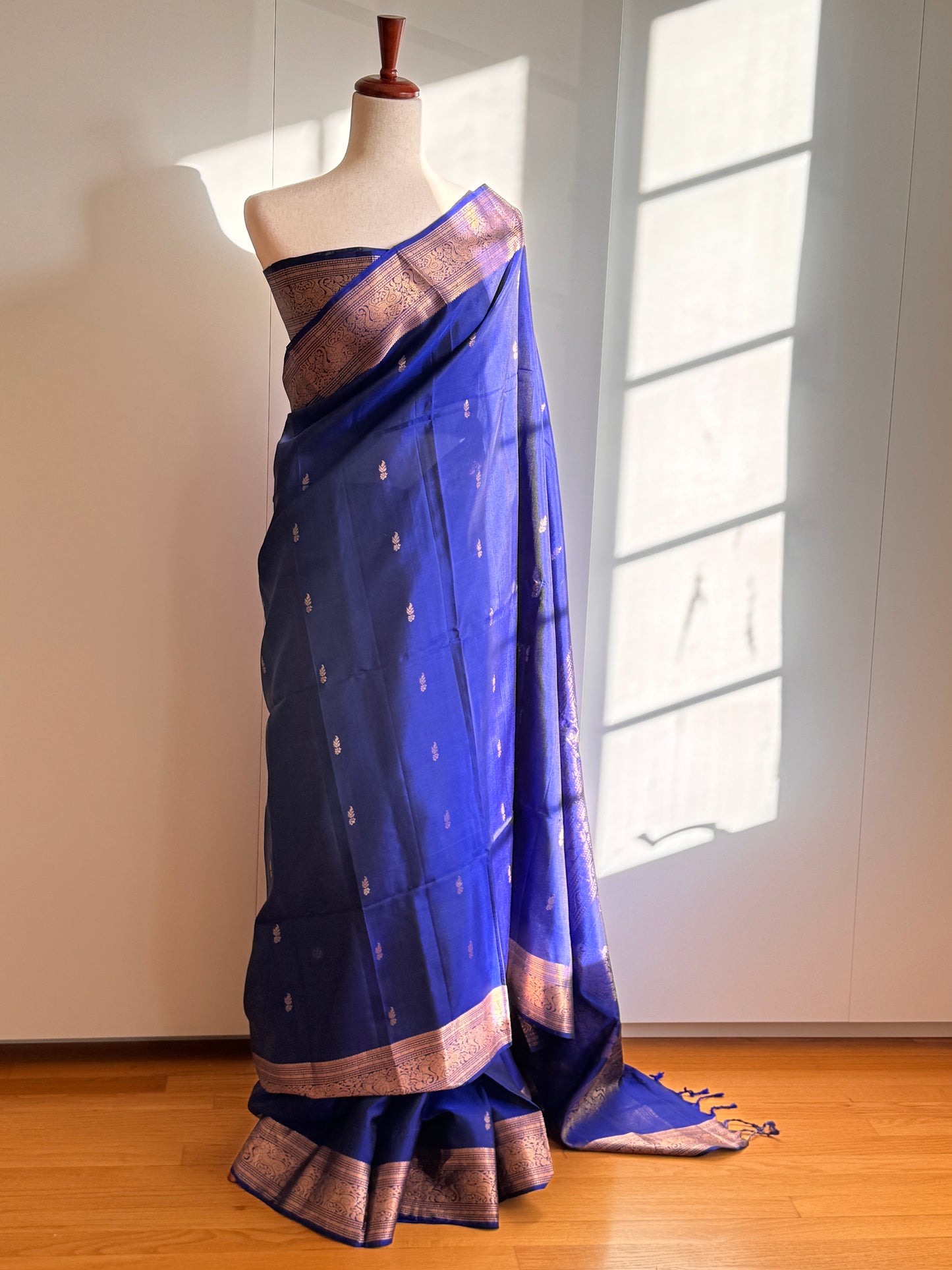 Pure soft silk saree royal blue with zari woven buttas and zari woven border