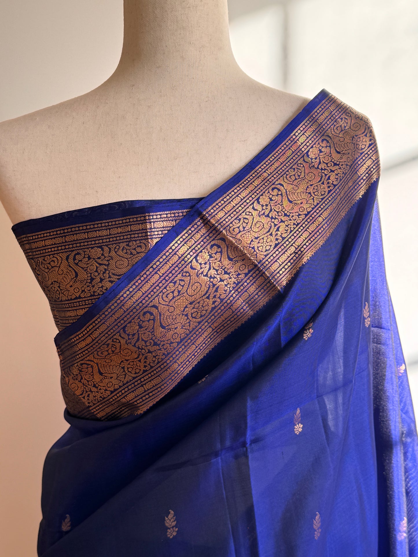 Pure soft silk saree royal blue with zari woven buttas and zari woven border