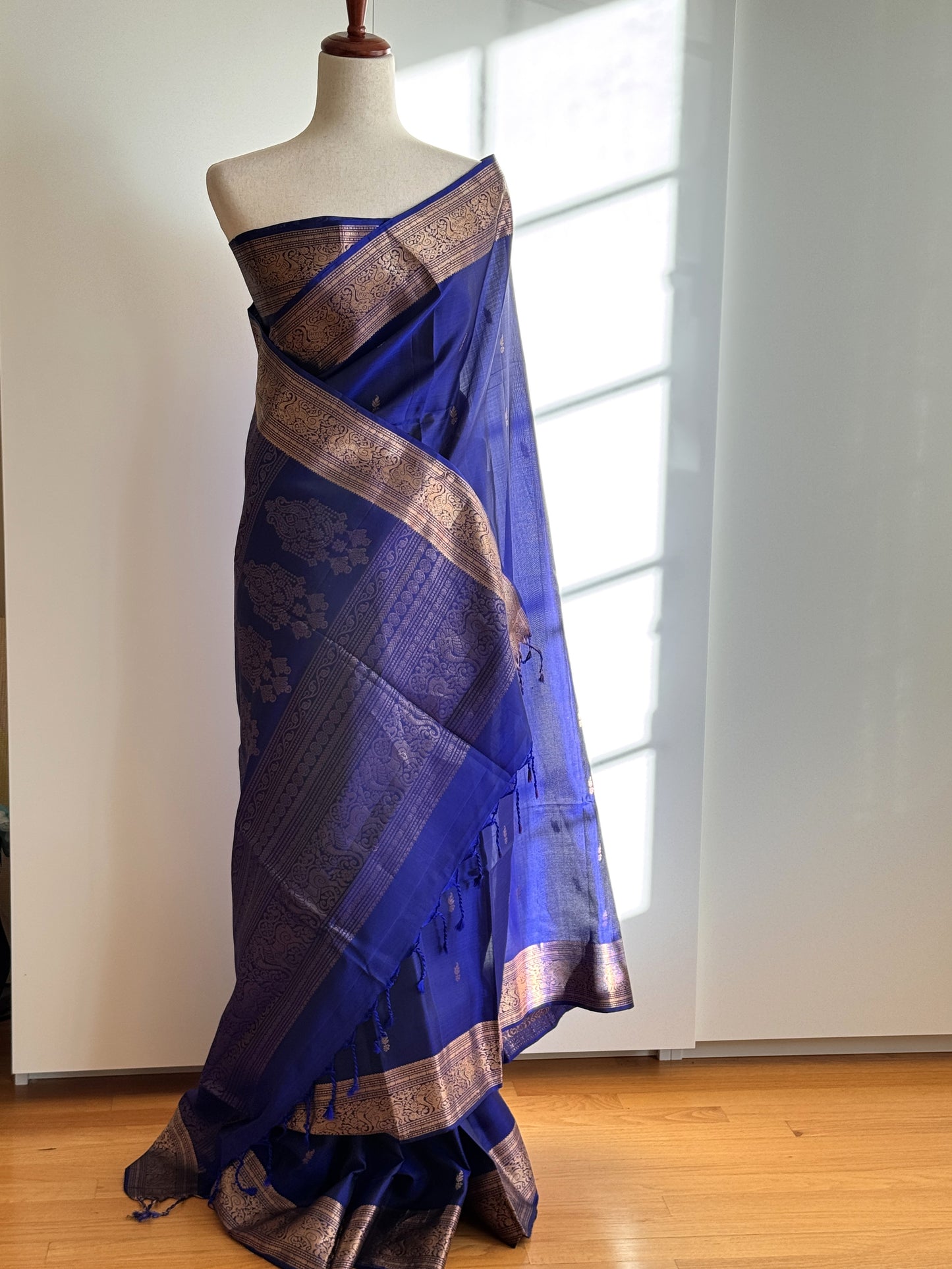 Pure soft silk saree royal blue with zari woven buttas and zari woven border