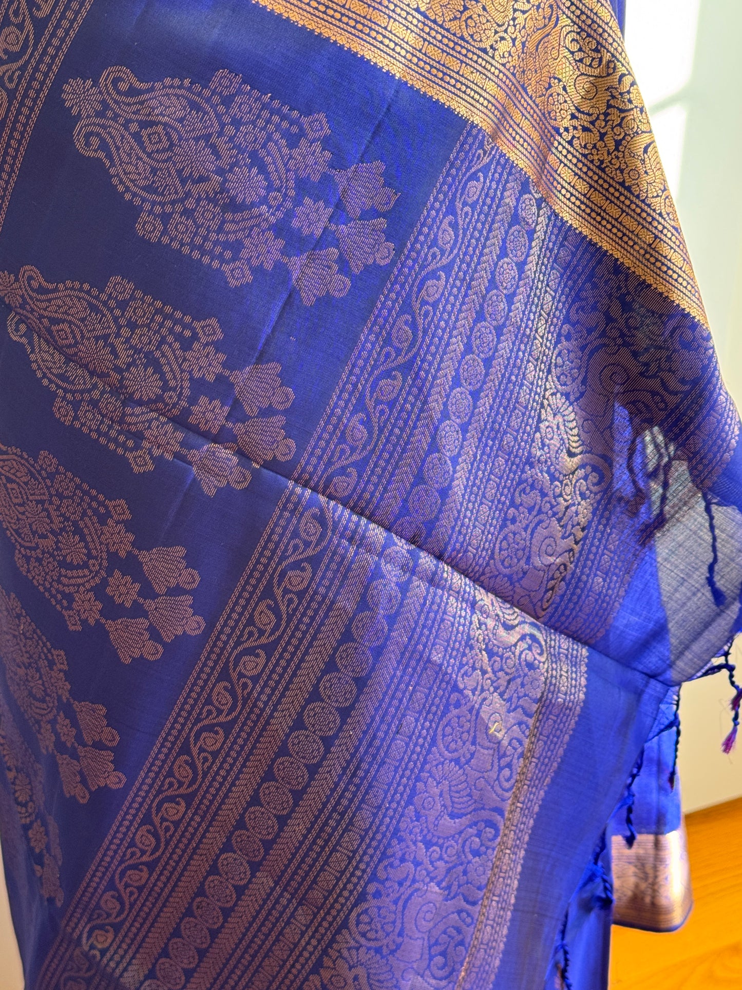 Pure soft silk saree royal blue with zari woven buttas and zari woven border