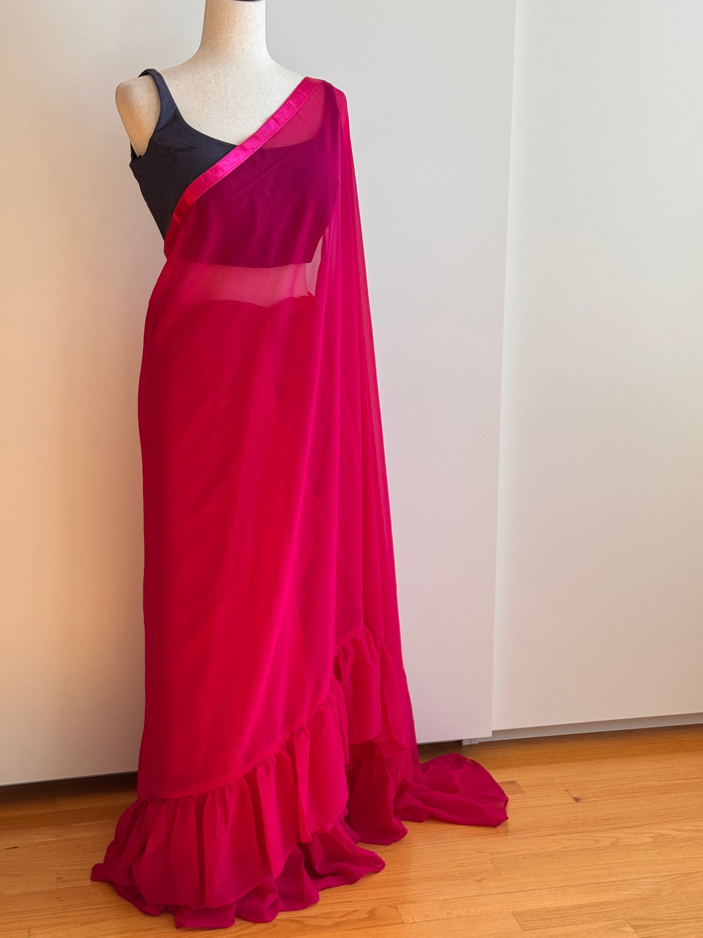 Pink Ruffle Saree Only