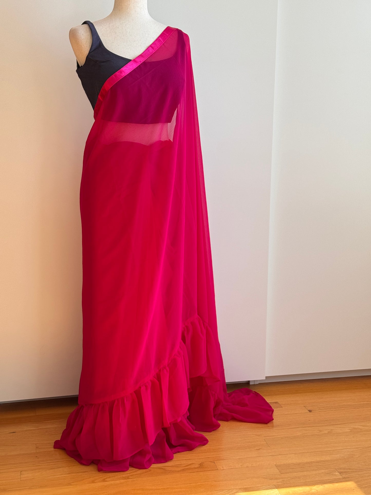 Pink Ruffle Saree Only