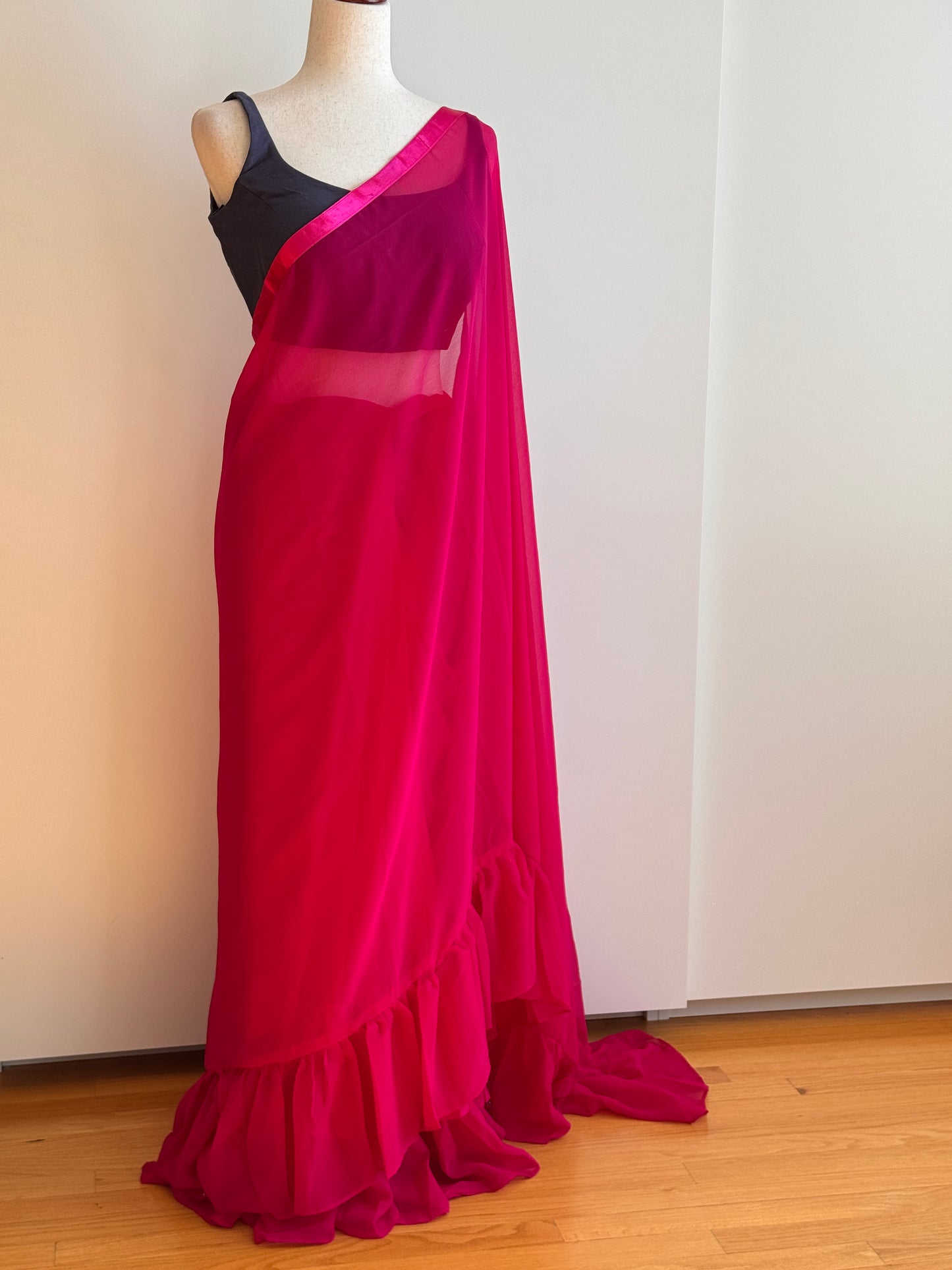 Pink Ruffle Saree Only