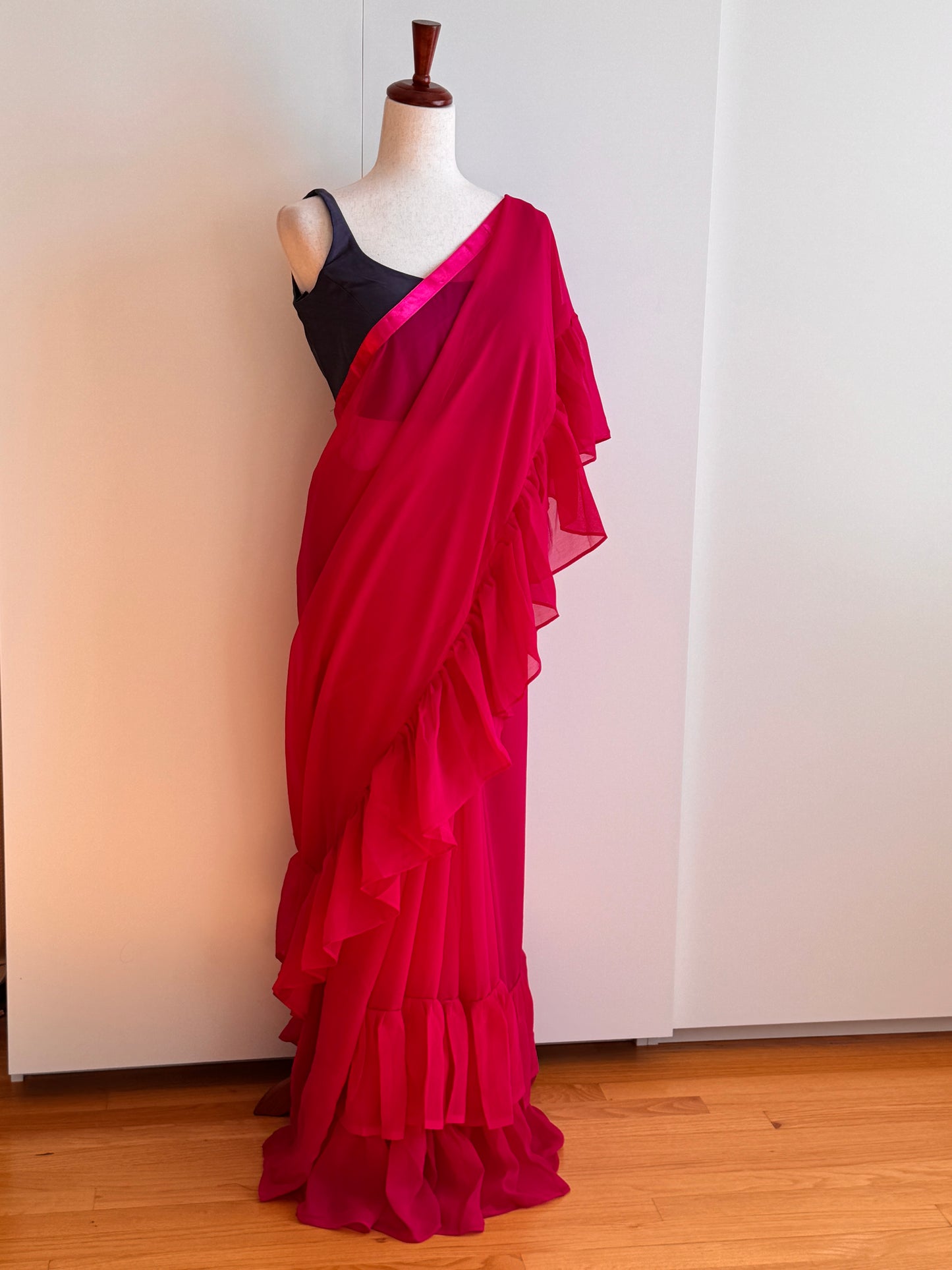 Pink Ruffle Saree Only