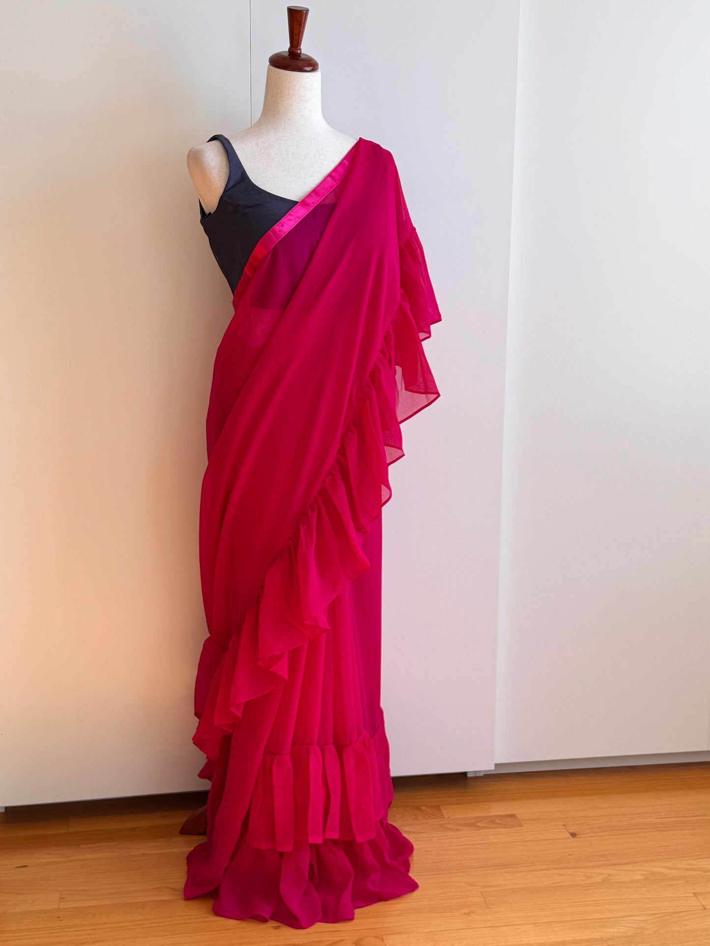 Pink Ruffle Saree Only