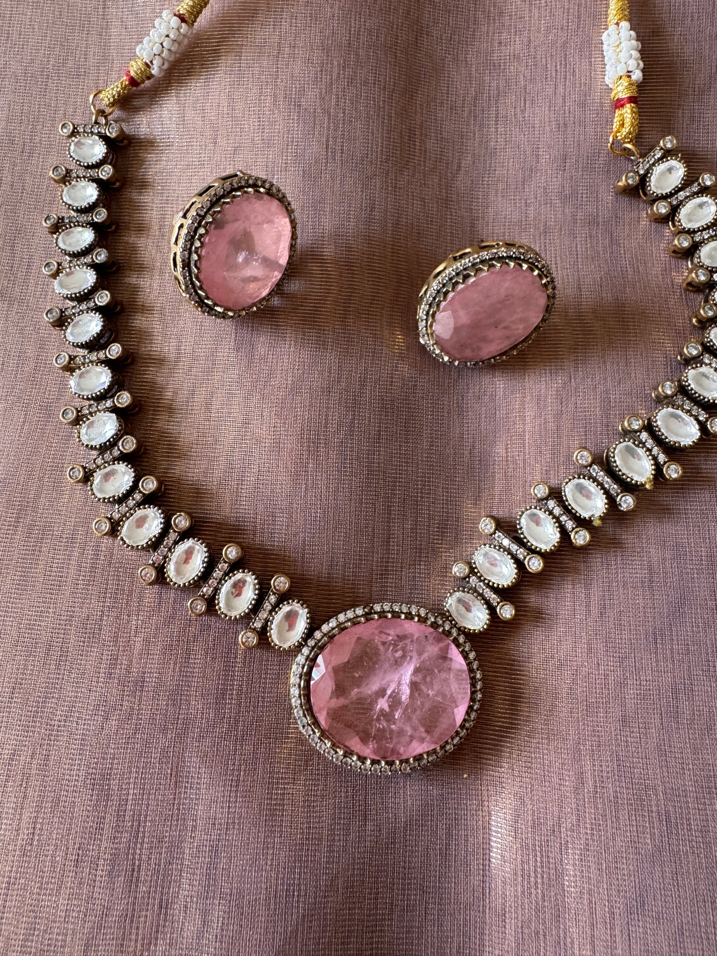 Pink Uncut and Polki Necklace Set