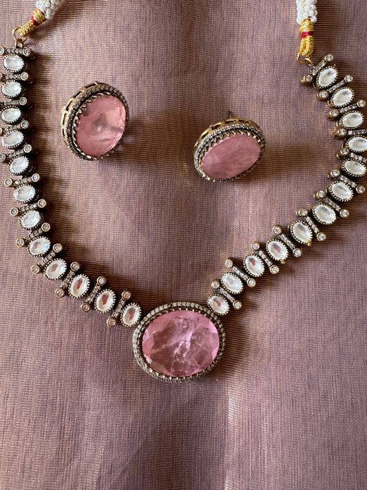 Pink Uncut and Polki Necklace Set