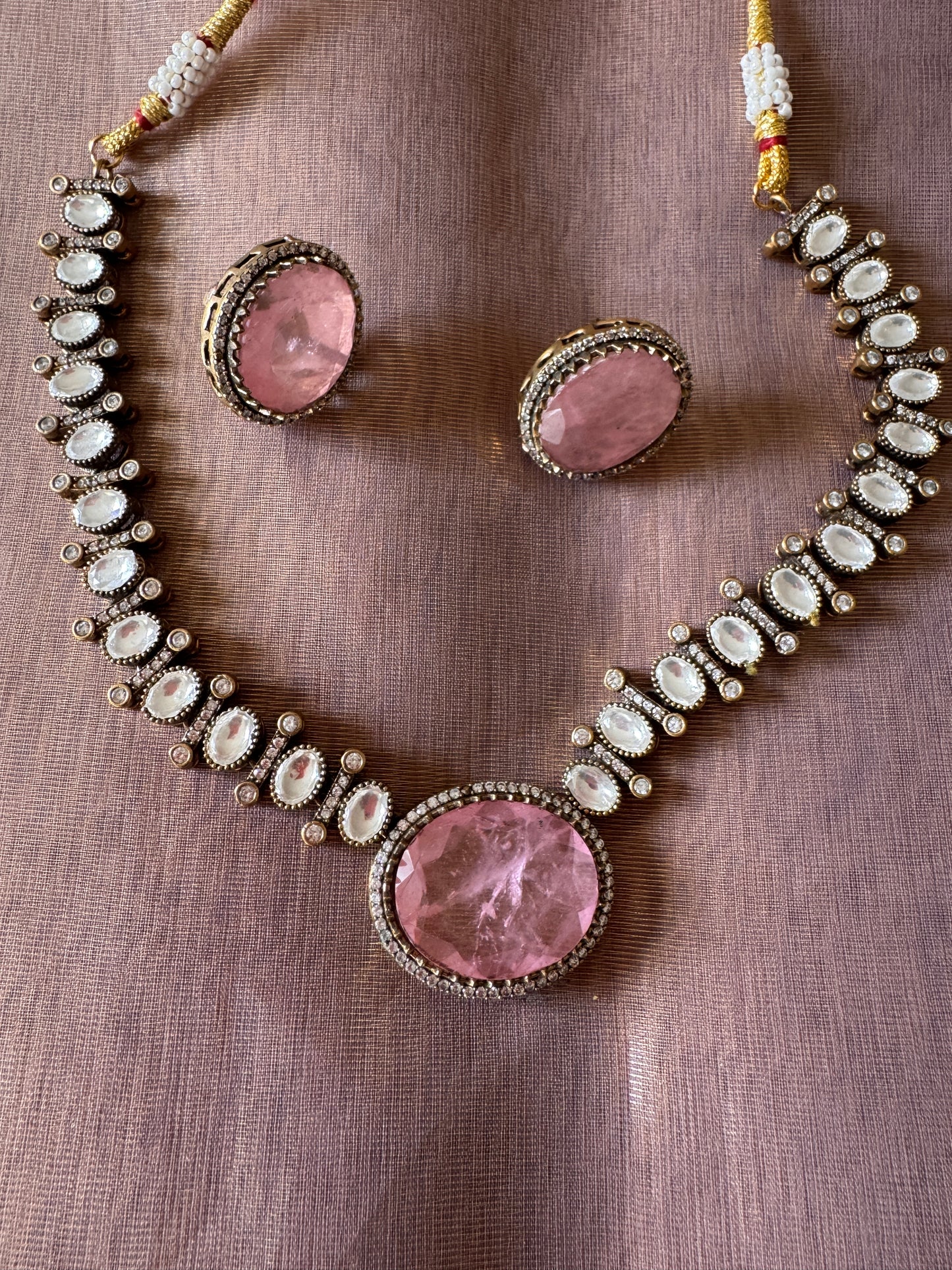 Pink Uncut and Polki Necklace Set