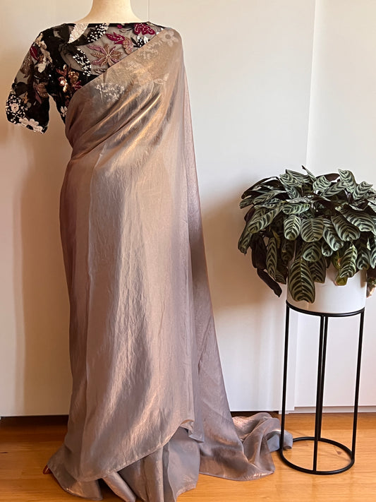 Soft Organza metallic gray saree with Sequin blouse