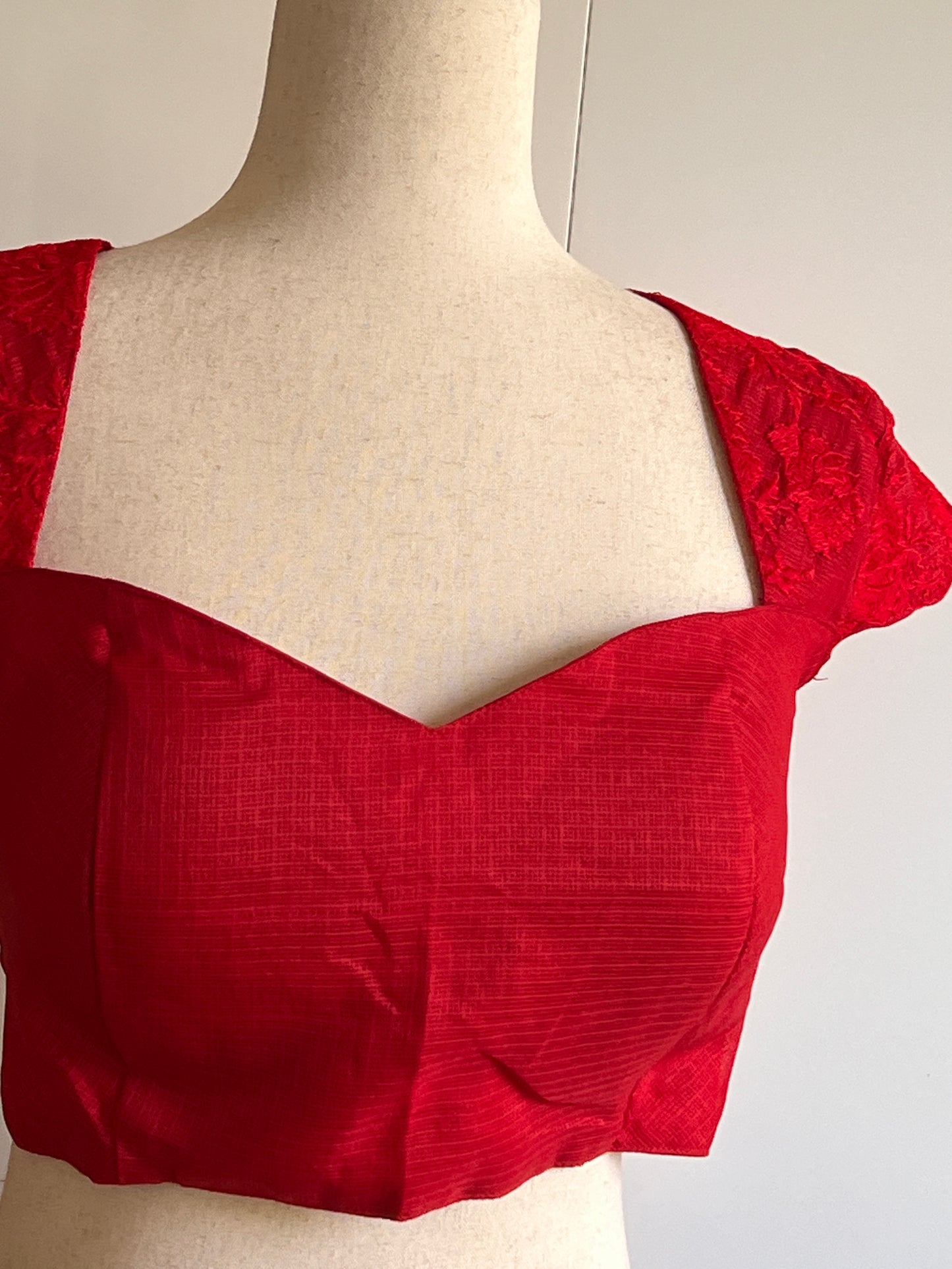 Red Color Kota fabric Saree with Embroidery Work with Stitched Blouse- Size-38