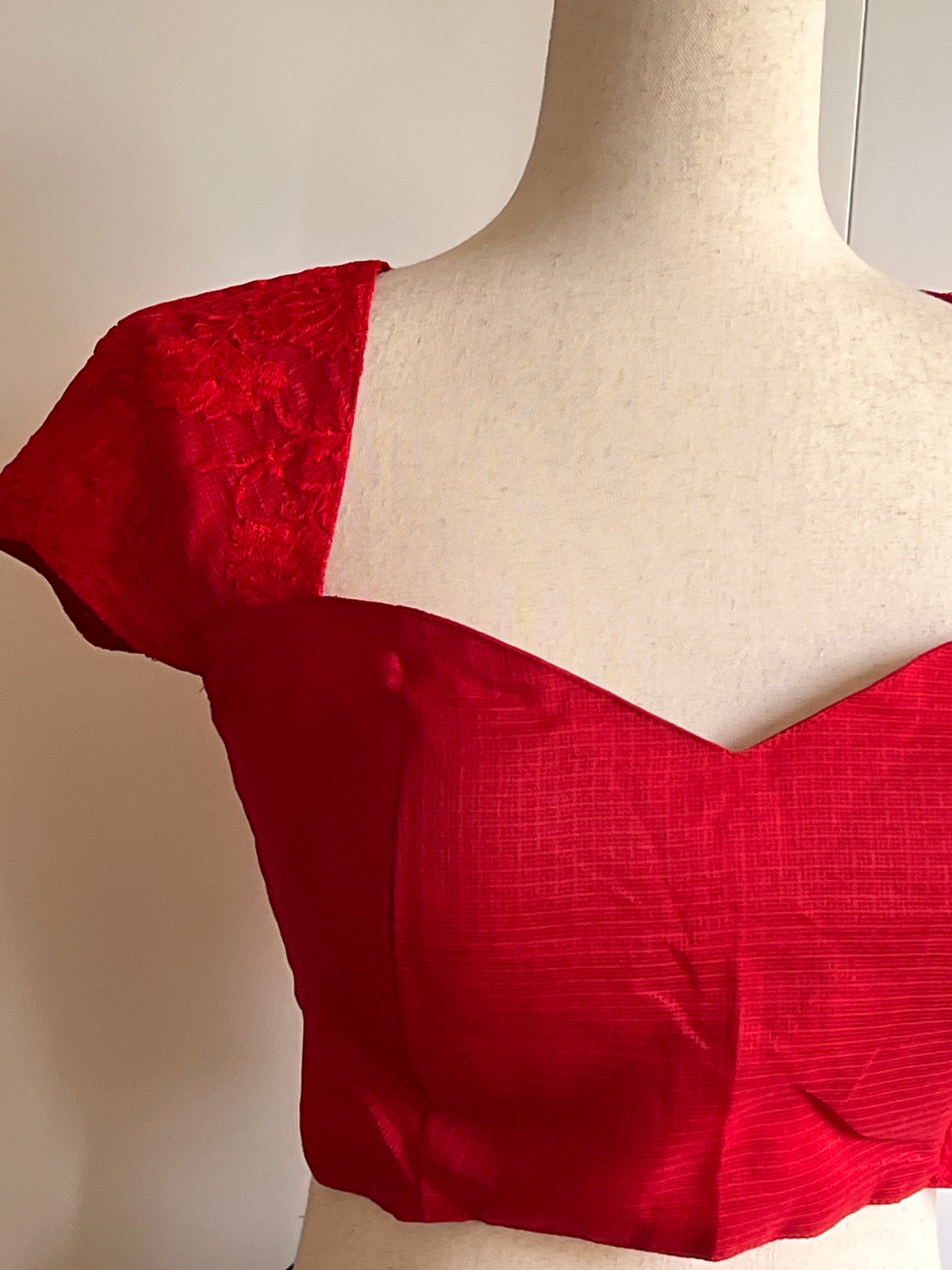 Red Color Kota fabric Saree with Embroidery Work with Stitched Blouse- Size-38