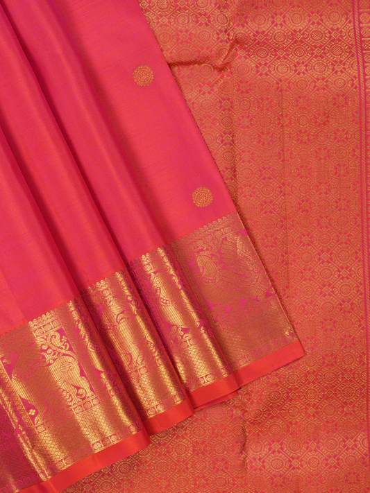 Pure Kanchipuram Silk Saree in graceful Orangish Pink with Bouse material
