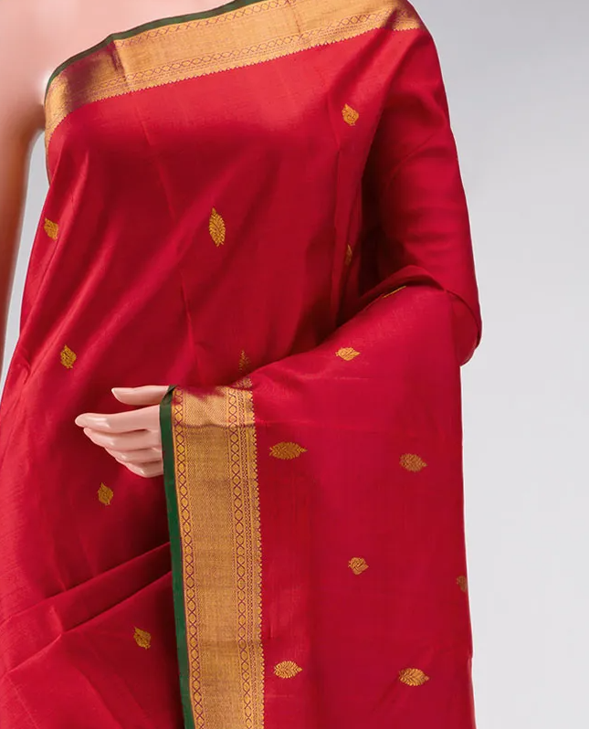 Pure Silk Pure Zari Brick Orange Dual Tone Kanchipuram Saree