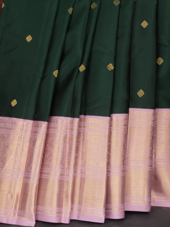Pure kanchipuram silk saree bottle green and pastel pink